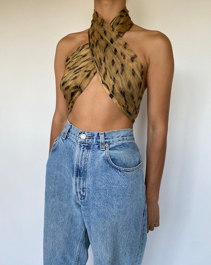 VINTAGE ANIMAL PRINTED SCARF TOP 1075-3