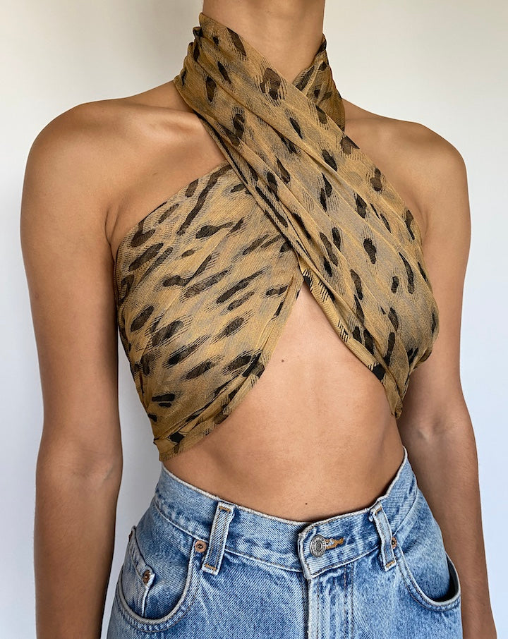 VINTAGE ANIMAL PRINTED SCARF TOP 1075-4