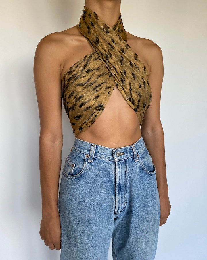 VINTAGE ANIMAL PRINTED SCARF TOP 1075-5