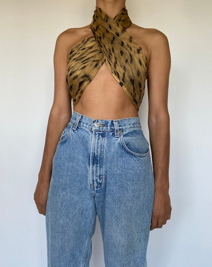 VINTAGE ANIMAL PRINTED SCARF TOP 1075