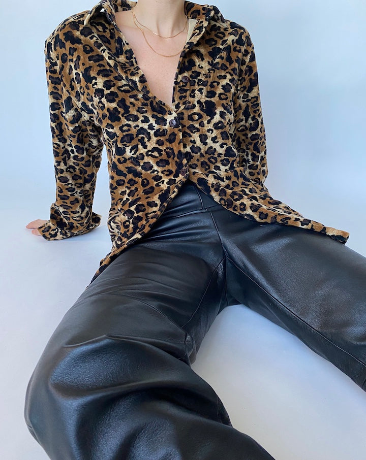 VINTAGE ANIMAL PRINTED VELVET BLOUSE 485-2