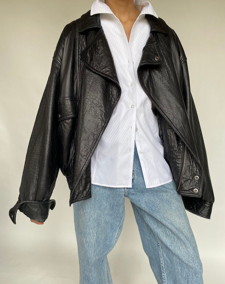 VINTAGE BEAUTIFUL BLACK LEATHER JACKET 666