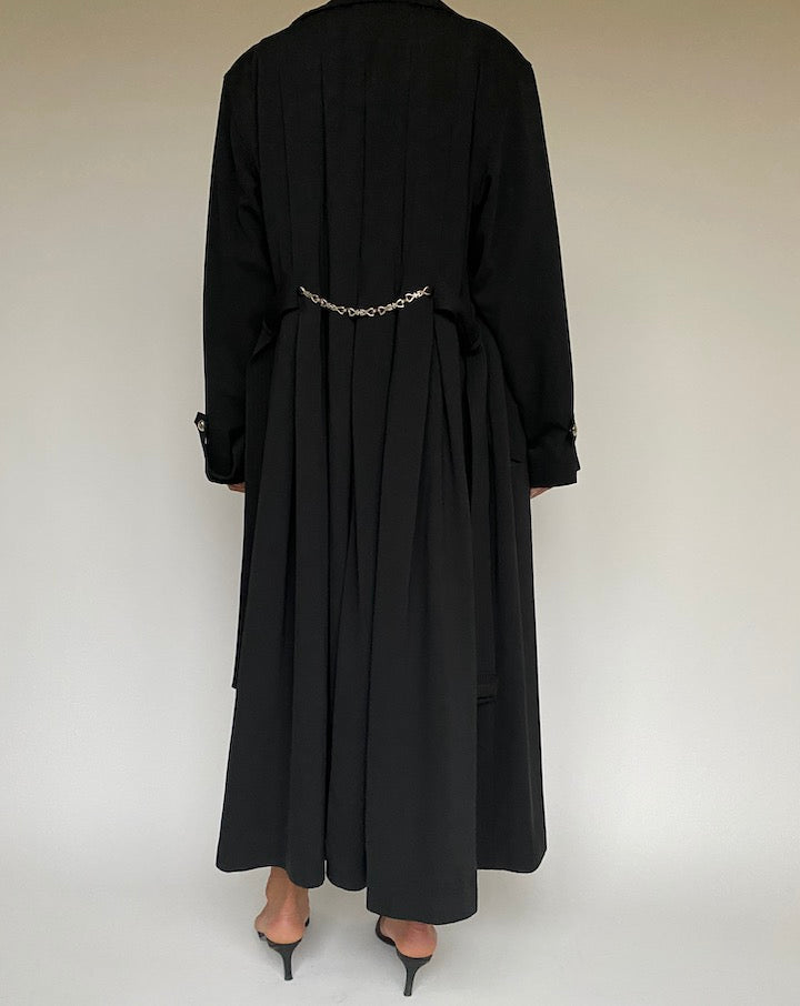 VINTAGE BEAUTIFUL BLACK LONG TRENCH COAT 1006