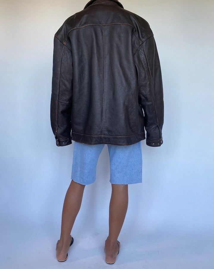 VINTAGE BEAUTIFUL DARK BROWN LEATHER JACKET 910-2