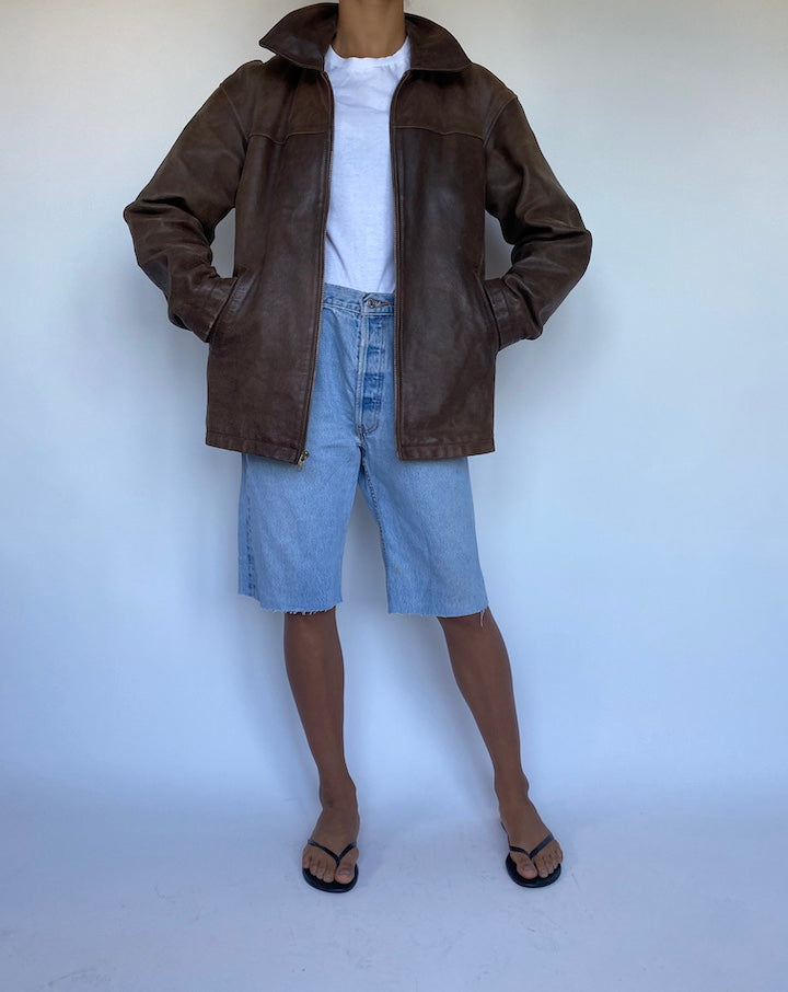 VINTAGE BROWN LEATHER JACKET 909-4