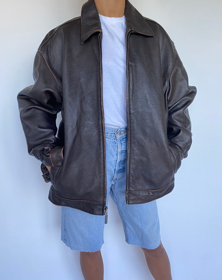 VINTAGE BEAUTIFUL DARK BROWN LEATHER JACKET 910
