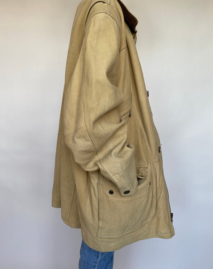 VINTAGE BEAUTIFUL LIGHT BEIGE LETHER JACKET 595-7