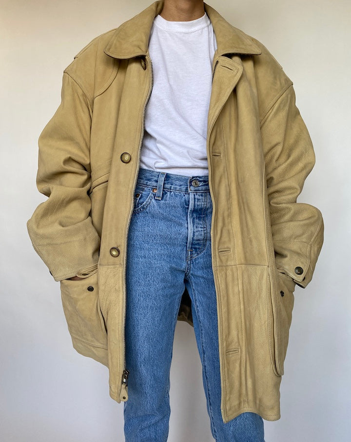 VINTAGE BEAUTIFUL LIGHT BEIGE LETHER JACKET 595