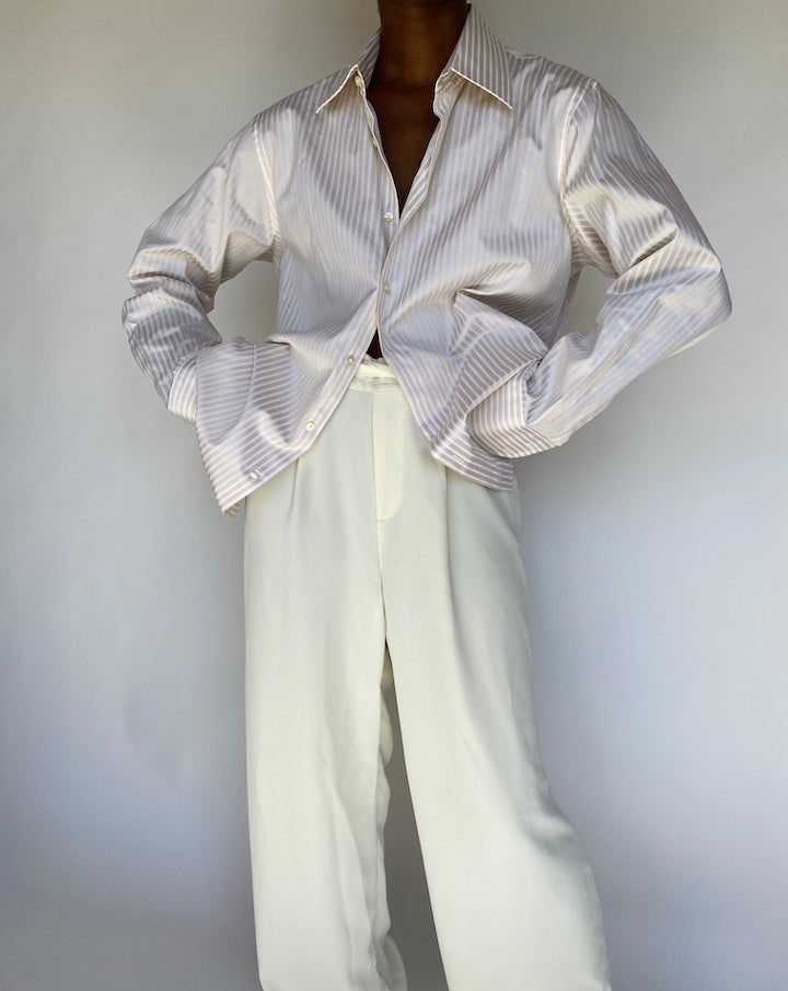 VINTAGE BEIGE AND WHITE STRIPED HUGO BOSS SHIRT 1190