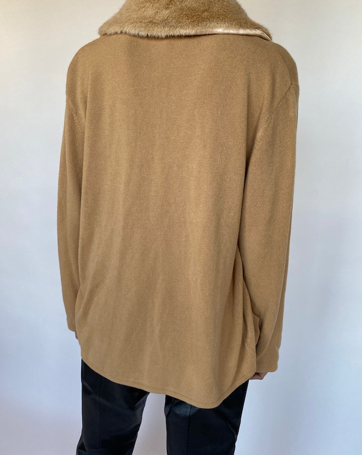 VINTAGE BEIGE CARDIGAN WITH FAUX FUR 549-2