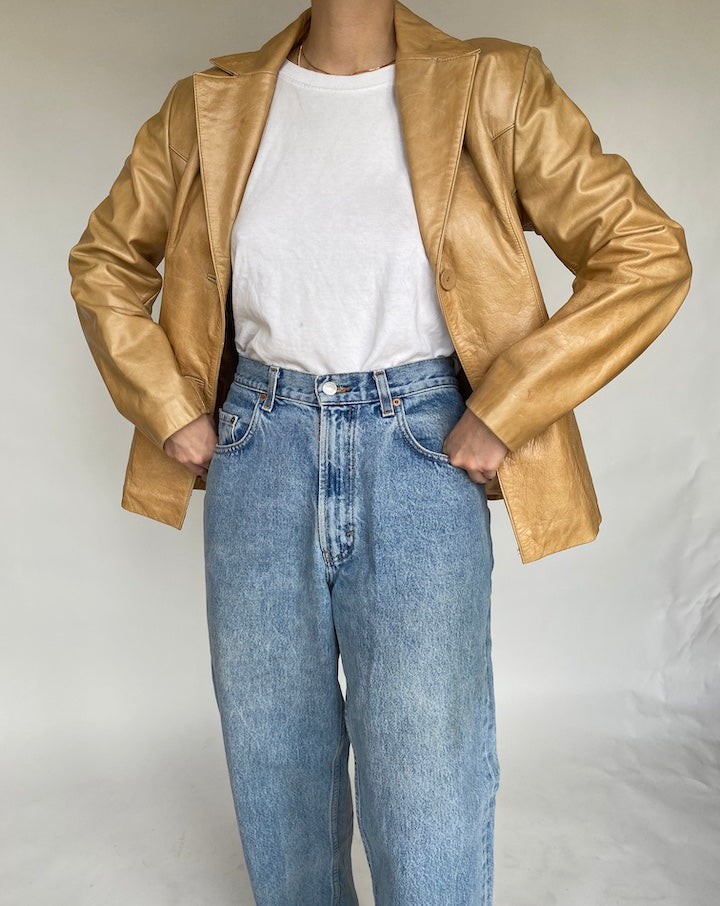 VINTAGE BEIGE LEATHER JACKET 462 2