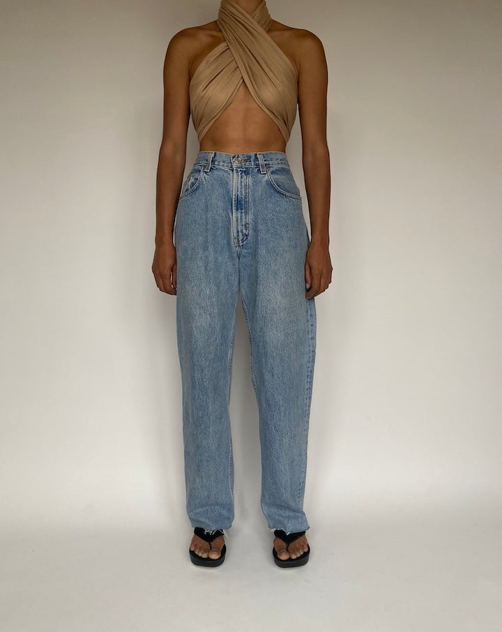 VINTAGE BEIGE SCARF WRAP TOP-8