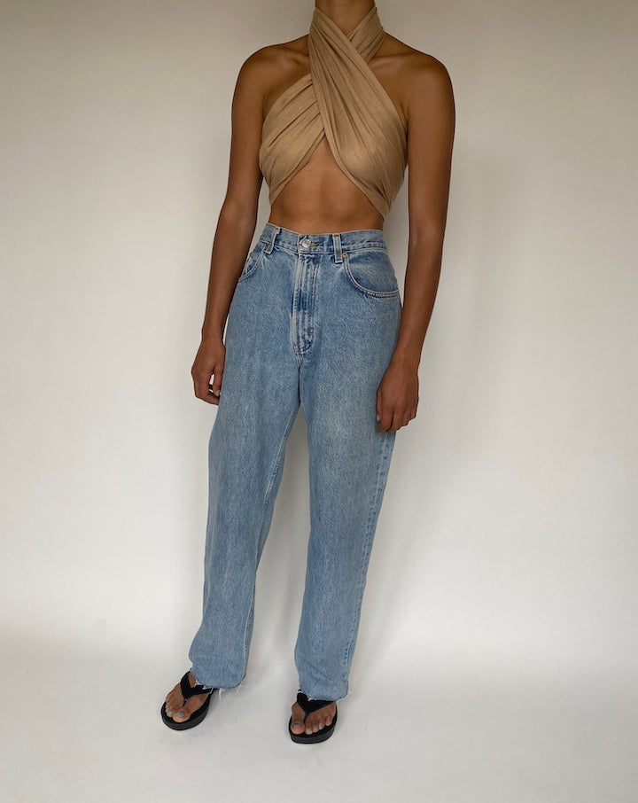 VINTAGE BEIGE SCARF WRAP TOP