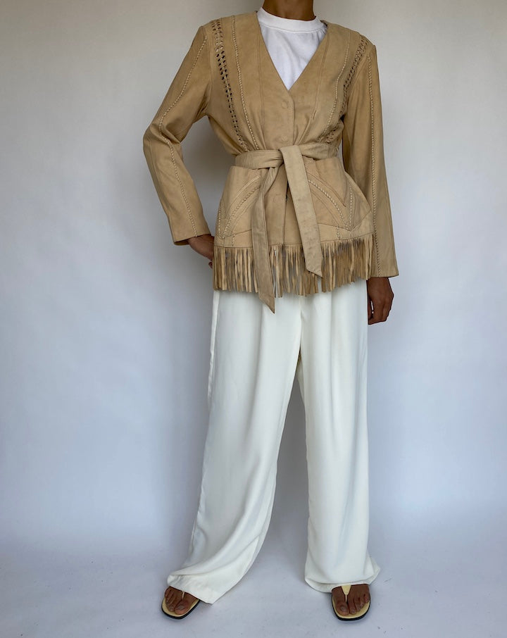 VINTAGE BEIGE SUEDE LEATHER JACKET 766