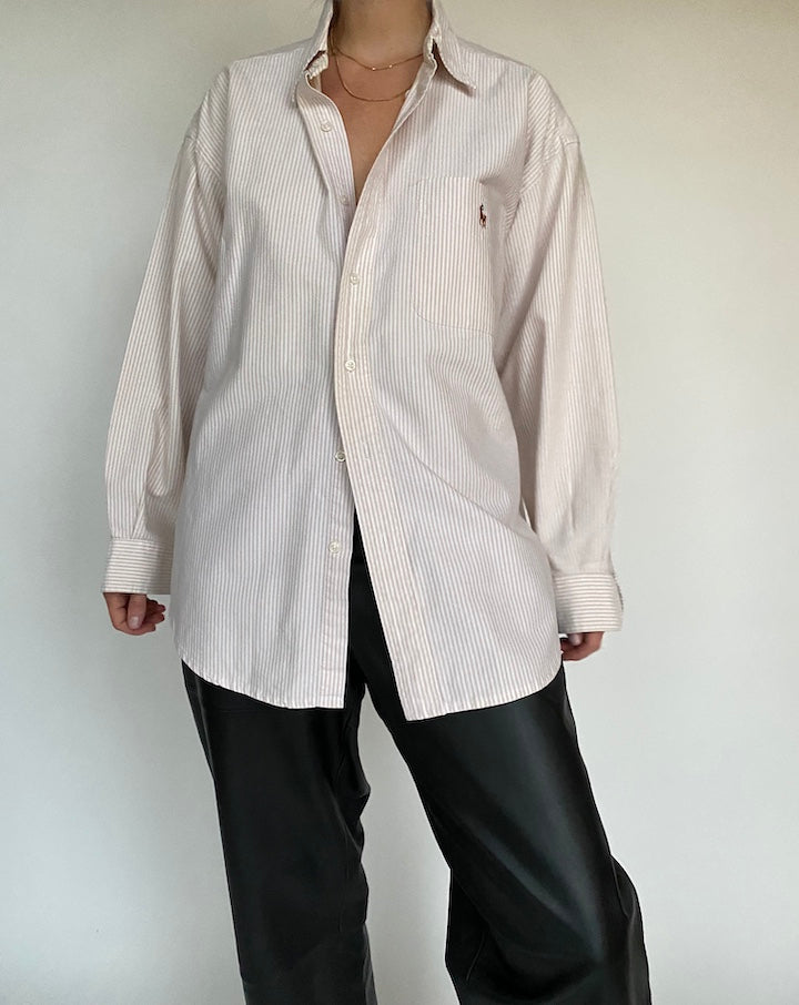 VINTAGE BEIGE_WHITE STRIPED RALPH LAUREN SHIRT 521-2