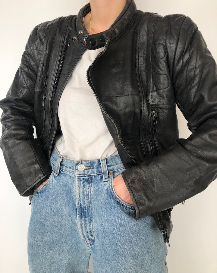 VINTAGE BIKER LEATHER JACKET 223-2