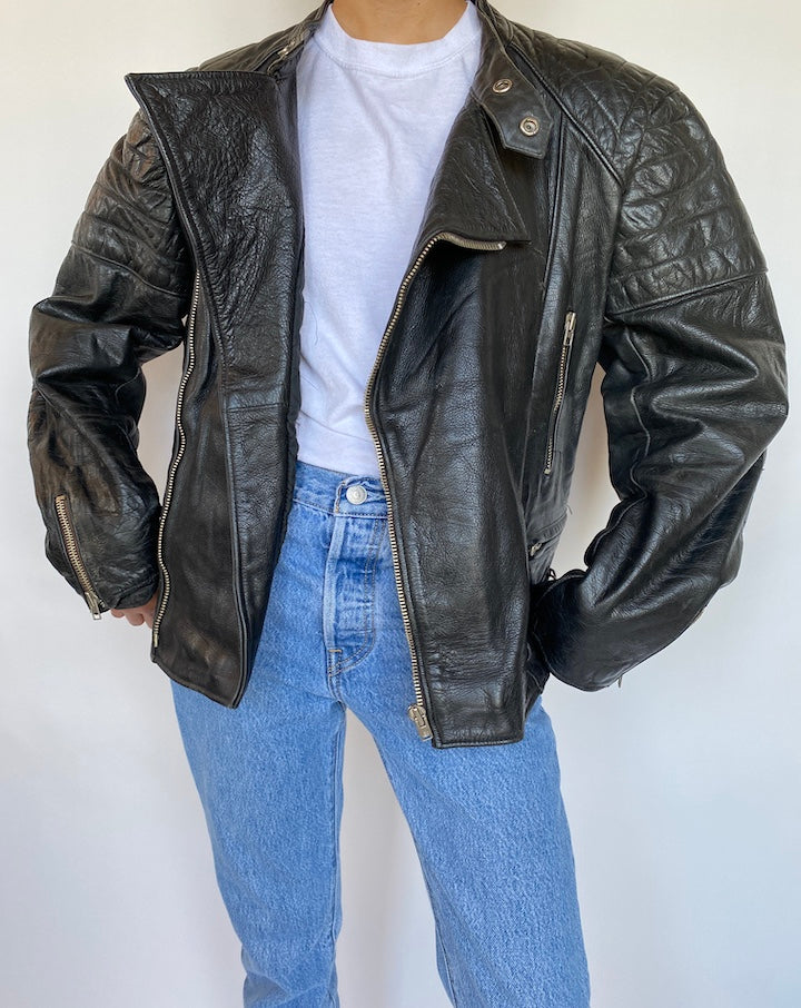 VINTAGE BIKER LEATHER JACKET 607-4