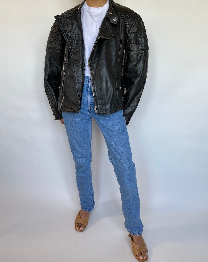 VINTAGE BIKER LEATHER JACKET 607-5