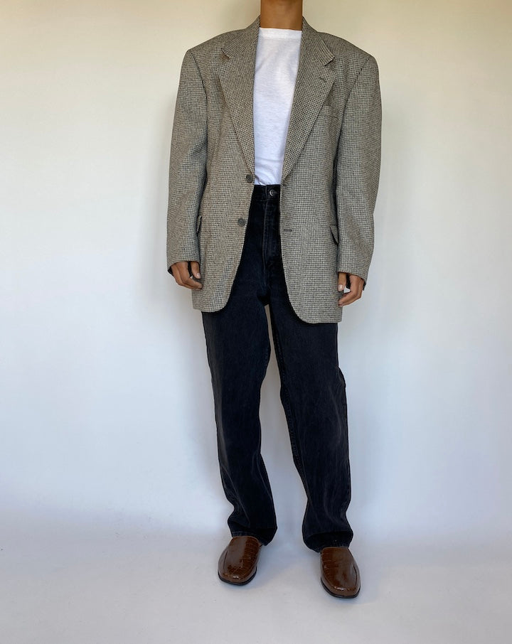 VINTAGE BLACK AND WHITE SILK AND WOOL BLAZER 1508-5