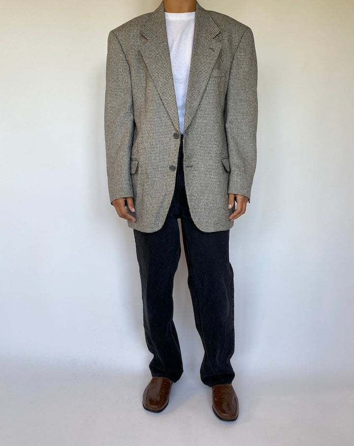 VINTAGE BLACK AND WHITE SILK AND WOOL BLAZER 1508