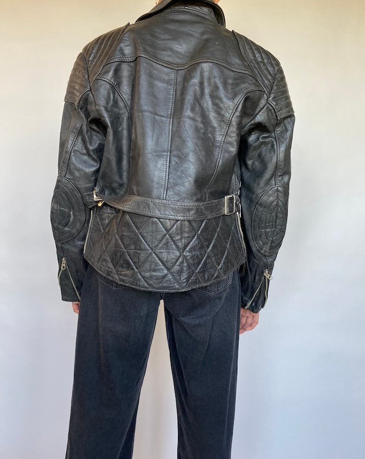 VINTAGE BLACK BIKER JACKET 612-2