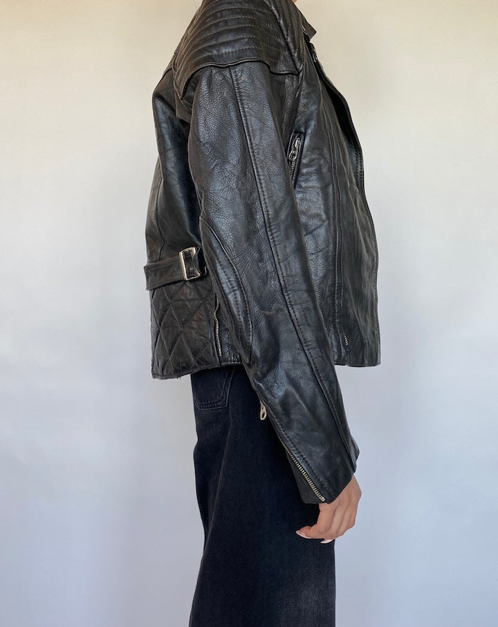 VINTAGE BLACK BIKER JACKET 612