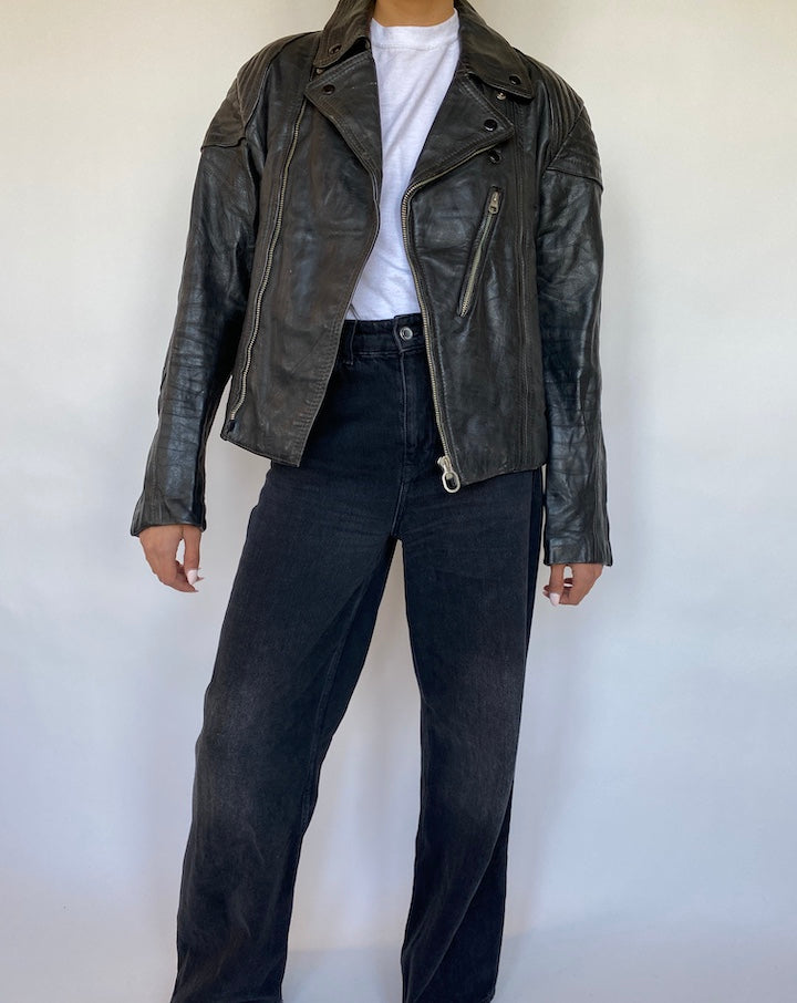 VINTAGE BLACK BIKER JACKET 612