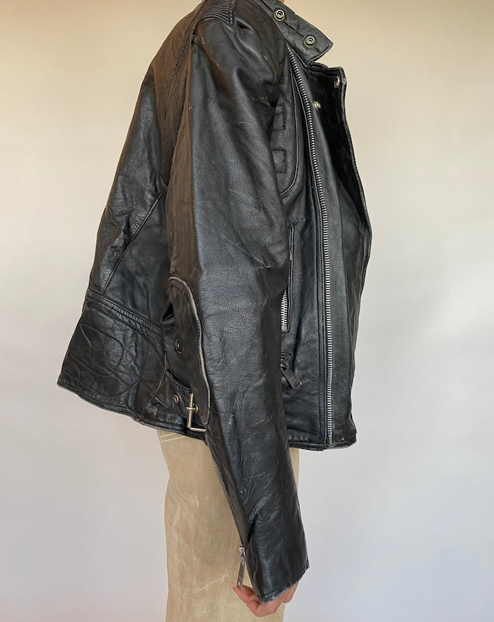 VINTAGE BLACK BIKER LEATHER JACKET 584-4