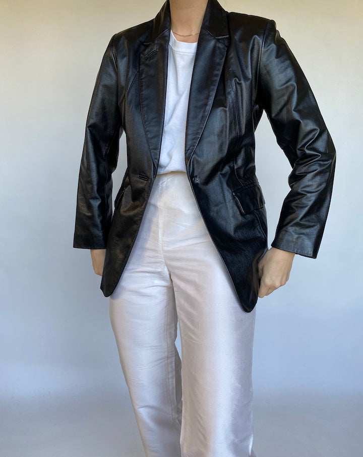 VINTAGE BLACK BLAZER LEATHER JACKET 510-4