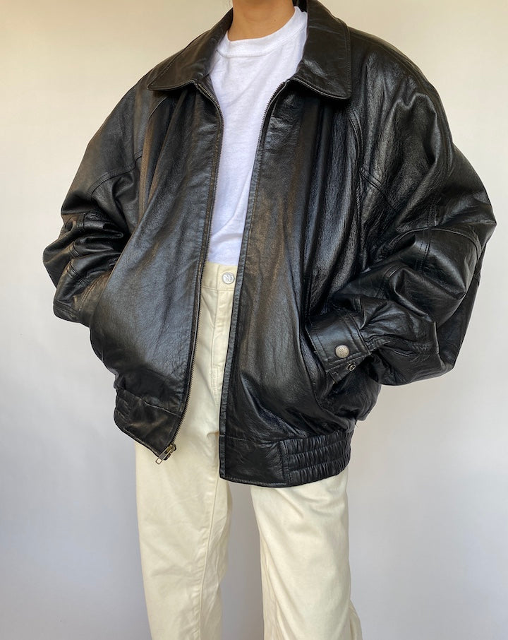 VINTAGE BLACK BOXY LEATHER JACKET 626