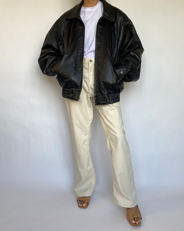 VINTAGE BLACK BOXY LEATHER JACKET 626