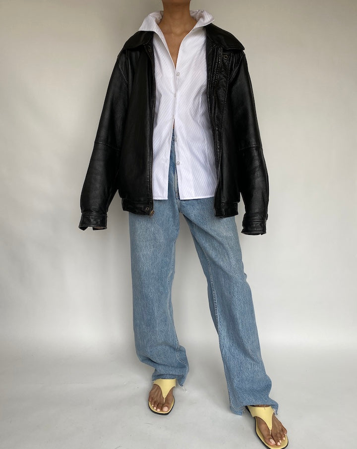 VINTAGE BLACK BOXY LEATHER JACKET 669