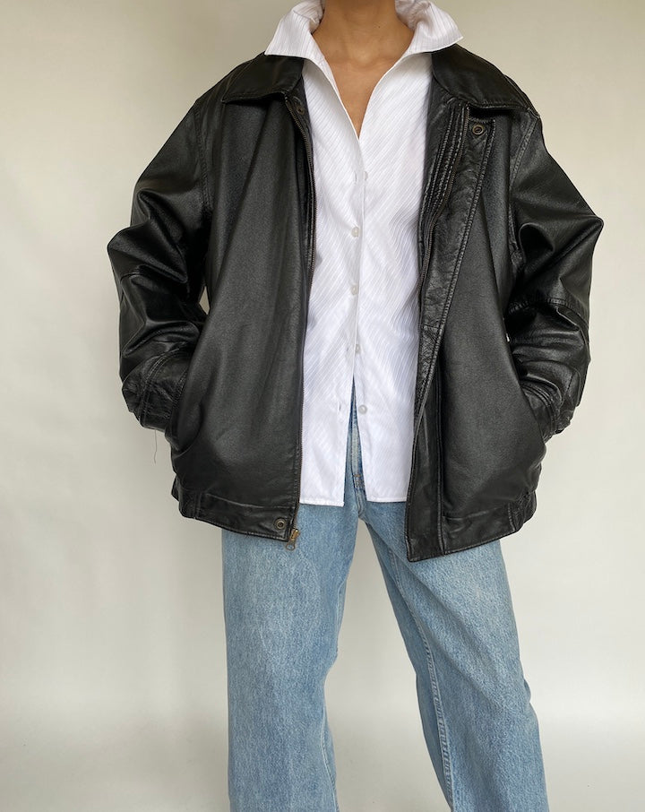VINTAGE BLACK BOXY LEATHER JACKET 669