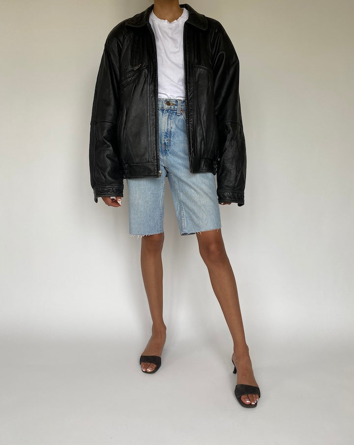 VINTAGE BLACK BOXY LEATHER JACKET 824-6