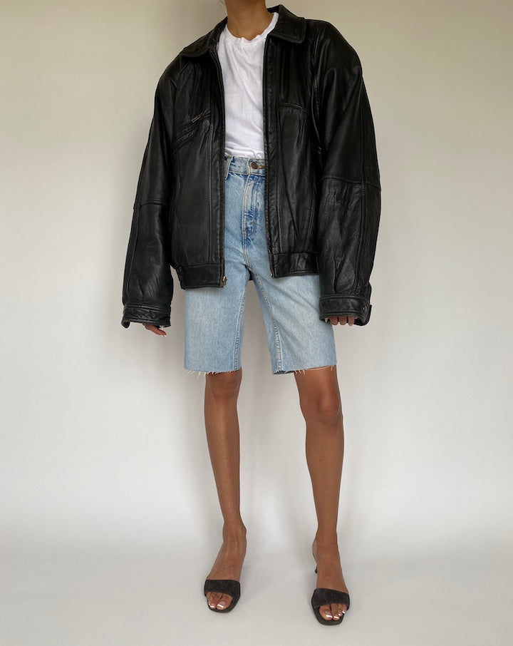 VINTAGE BLACK BOXY LEATHER JACKET 824