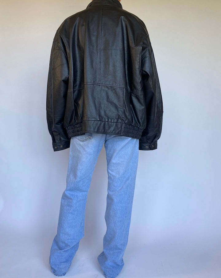 VINTAGE BLACK BOXY LEATHER JACKET 978-3