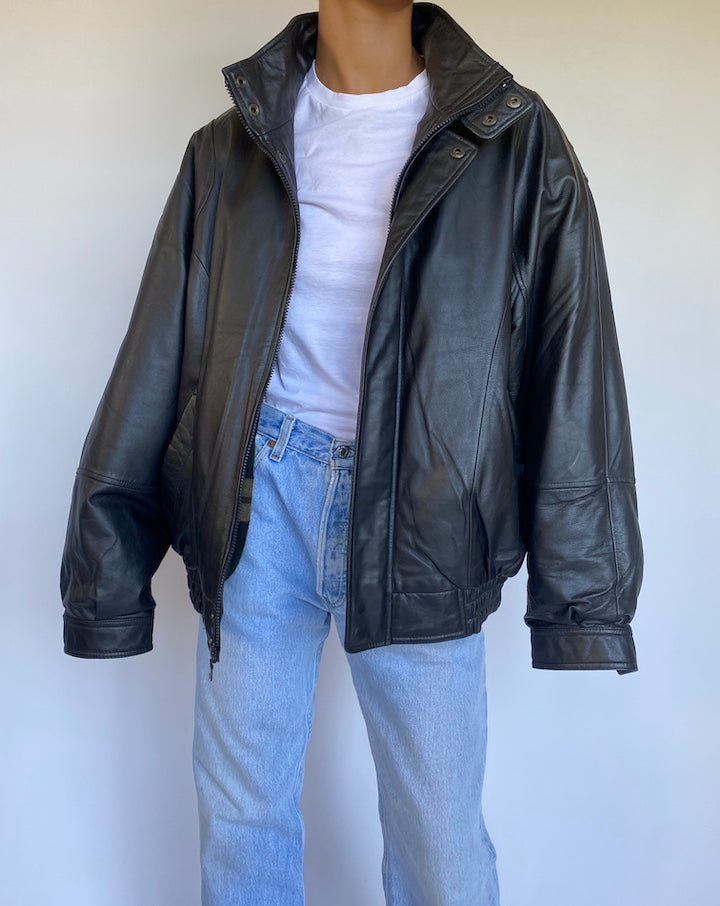 VINTAGE BLACK BOXY LEATHER JACKET 978-4