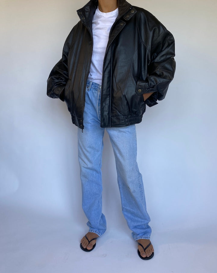 VINTAGE BLACK BOXY LEATHER JACKET 978