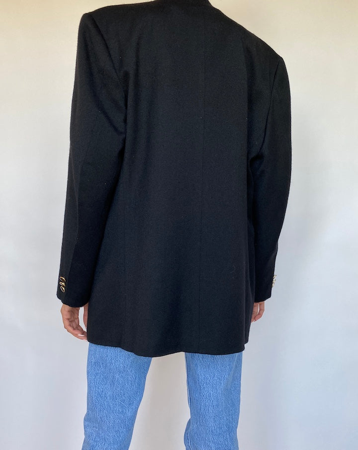 VINTAGE BLACK DOUBLE BREASTED BLAZER 087-2
