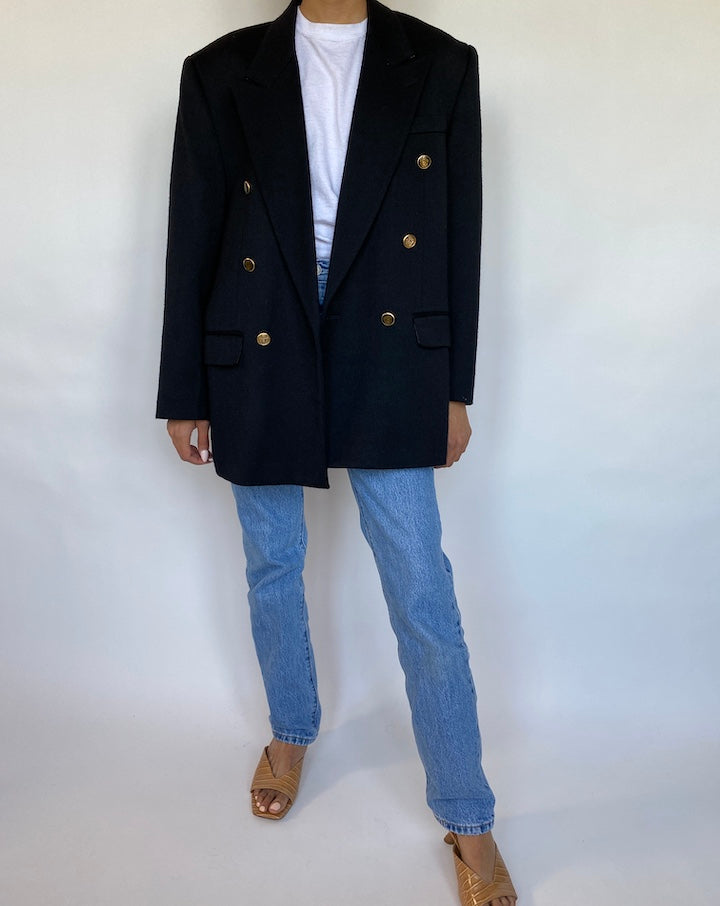 VINTAGE BLACK DOUBLE BREASTED BLAZER 087