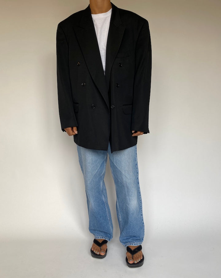 VINTAGE BLACK DOUBLE BREASTED BLAZER 1347-3