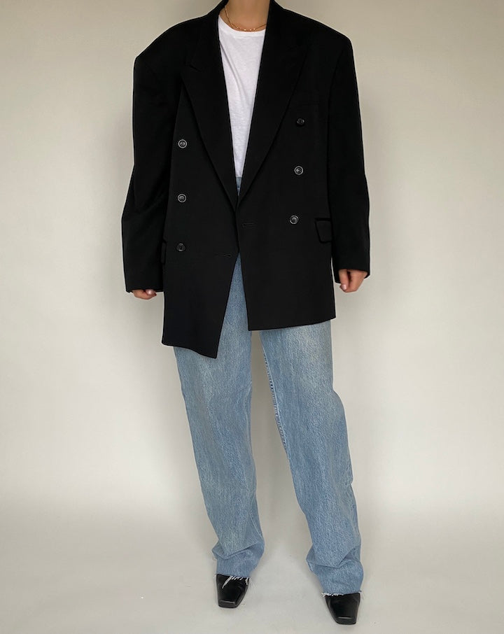 VINTAGE BLACK DOUBLE BREASTED BLAZER 516-7