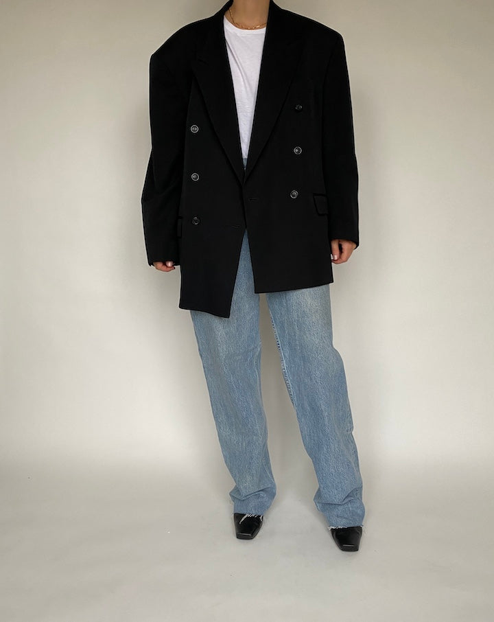 VINTAGE BLACK DOUBLE BREASTED BLAZER 516