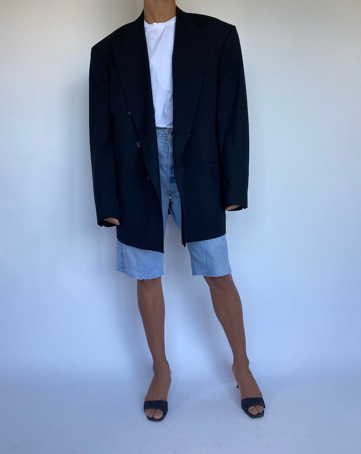 VINTAGE BLACK DOUBLE BREASTED BLAZER 917-6