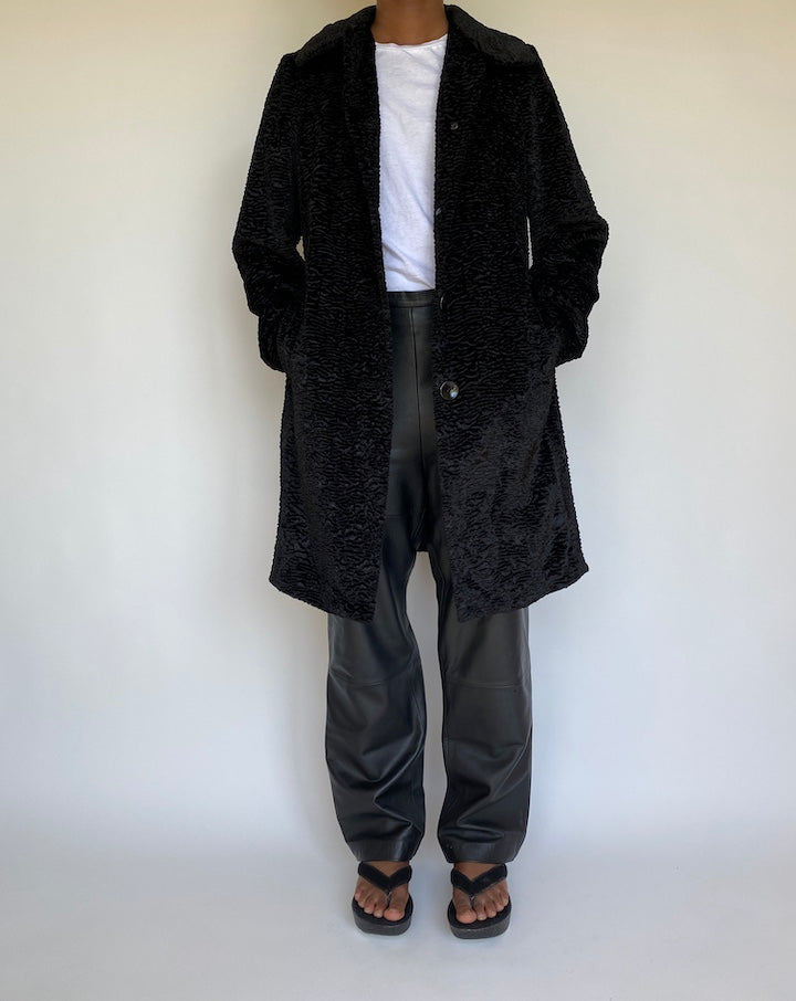 VINTAGE BLACK FAUX FUR COAT 1166