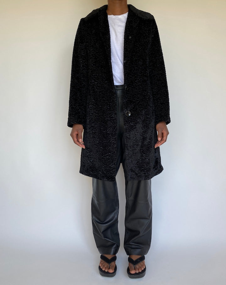 VINTAGE BLACK FAUX FUR COAT 1166