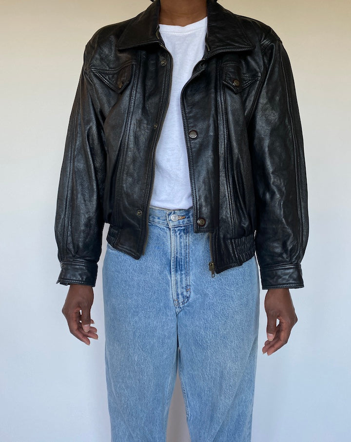 VINTAGE BLACK LEATHER JACKET 1294-3