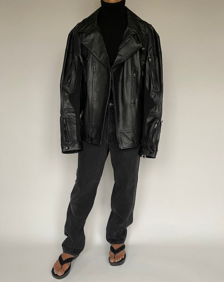 VINTAGE BLACK MOTORCYCLE JACKET 1435