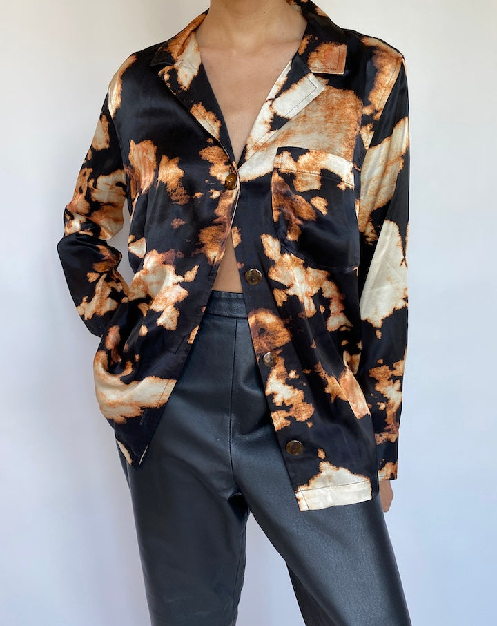 VINTAGE BLACK-ORANGE BLOUSE 558-2