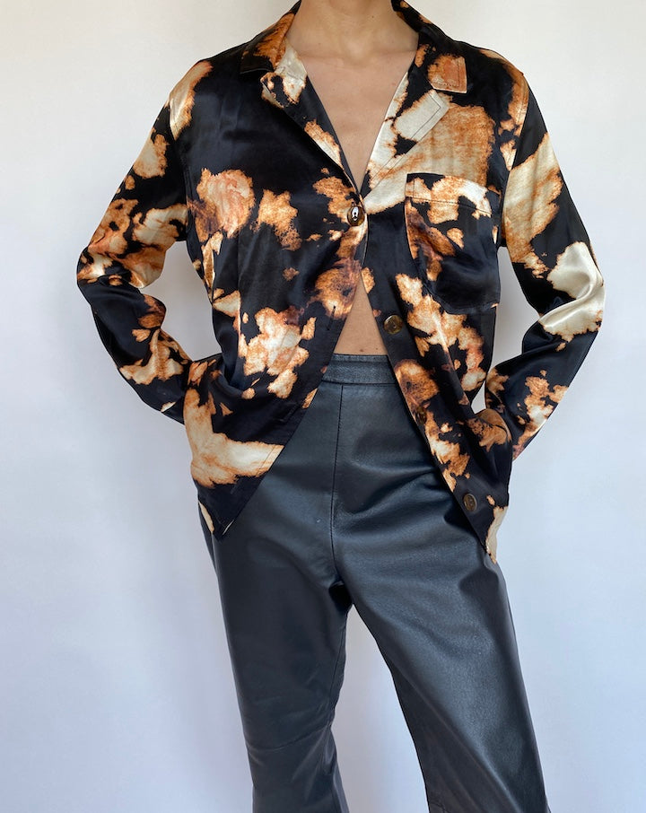 VINTAGE BLACK-ORANGE BLOUSE 558